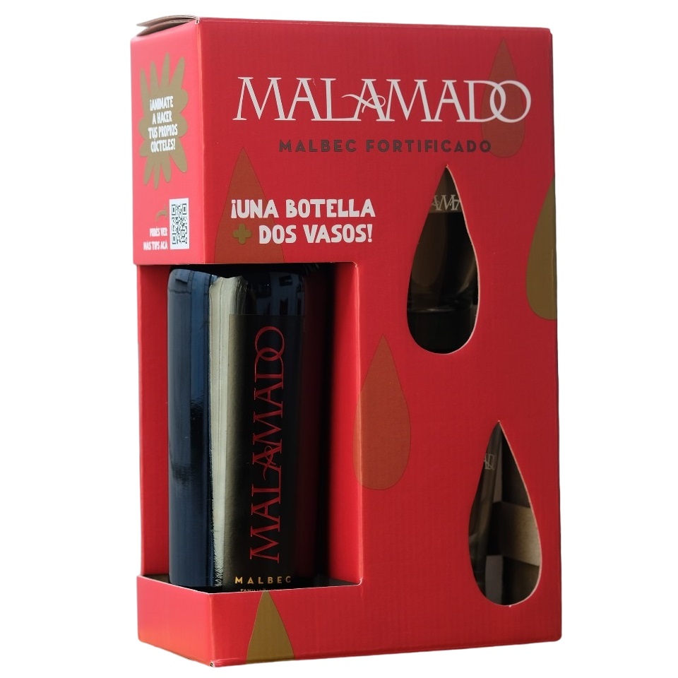 Malamado Malbec 18º Estuche 1x750cc + 2 Vasos