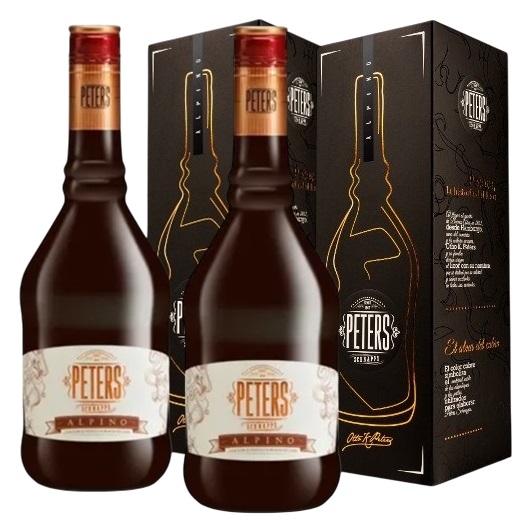 Promo 1+1 Licor Chocolate Alpino Peters Schnapps 17° Estuche 1x700cc