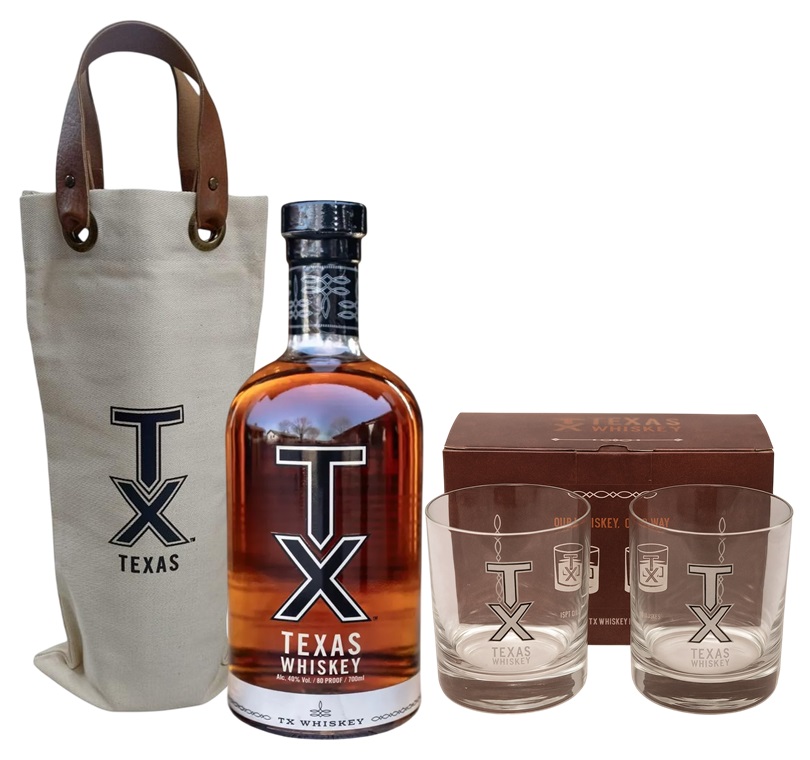 Promo x1 TX Texas Whiskey 700cc + Funda + 2 Vasos