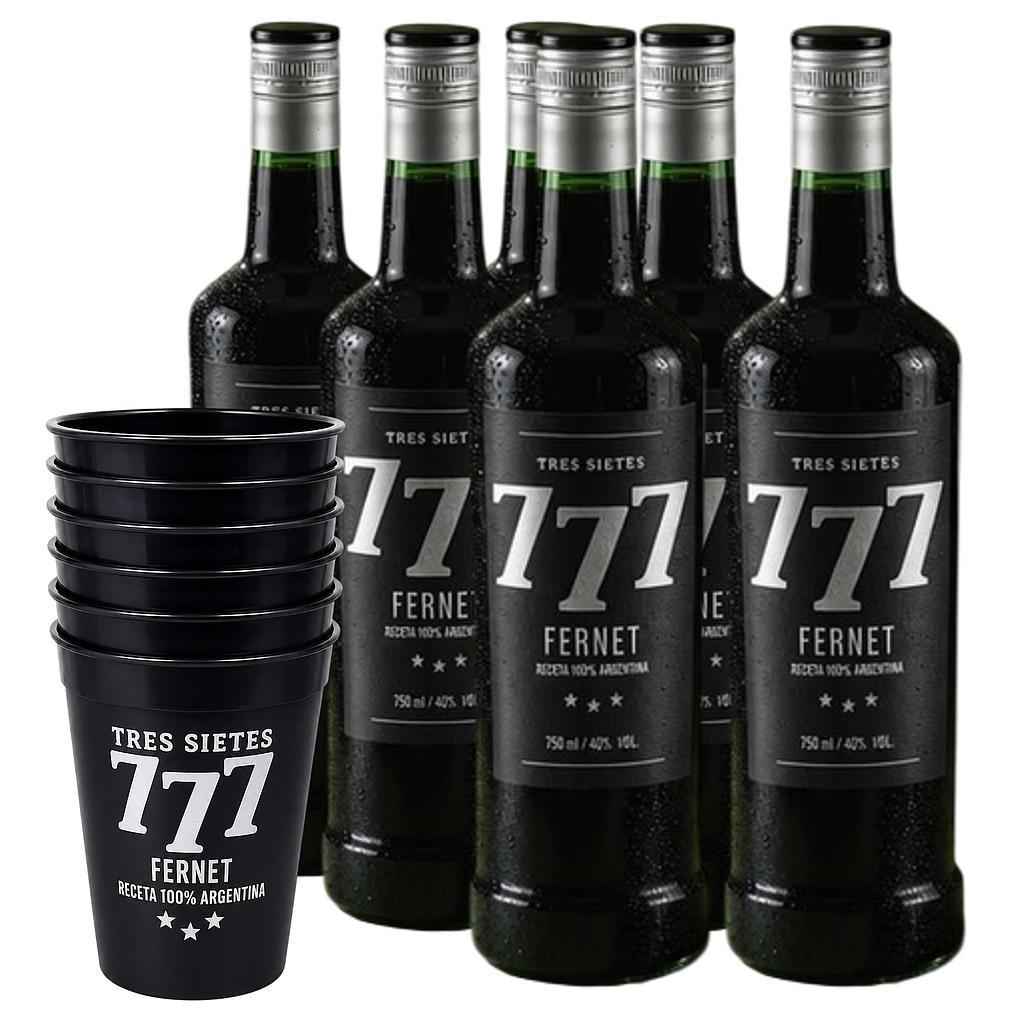 Promo x6 Fernet 777 Tres Sietes 750cc + 6 Vaso